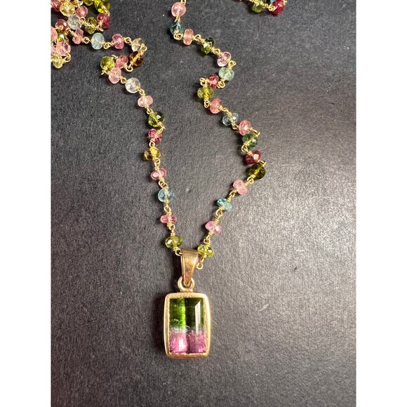 Vintage 14k & 18k gold watermelon tourmaline pendant necklace - Picture 6 of 16